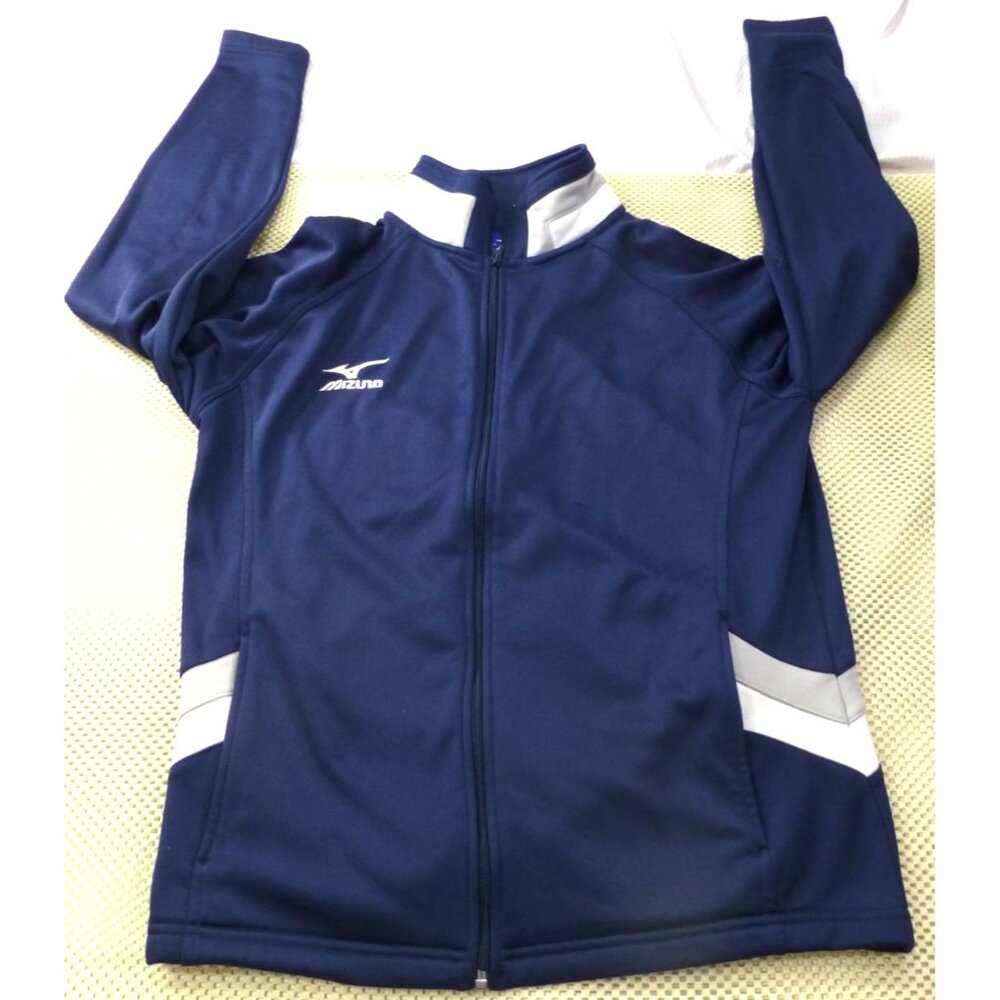 Mizuno Mens Navy Full-Zip Jacket Size M With White Accents - Athletic Polyester